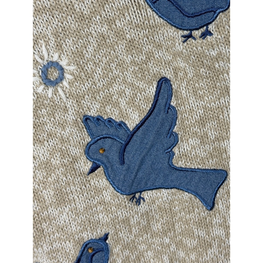 Y2K Christopher & Banks Vtg 2001 Blue Bird Embroidered Cardigan Sweater Large - Picture 11 of 13